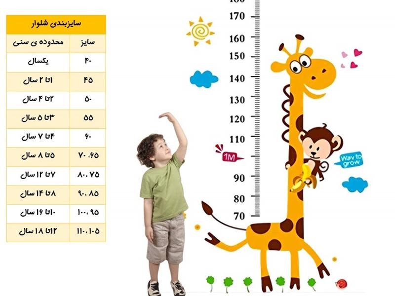 جدول راهنمای سایز لباس بچه