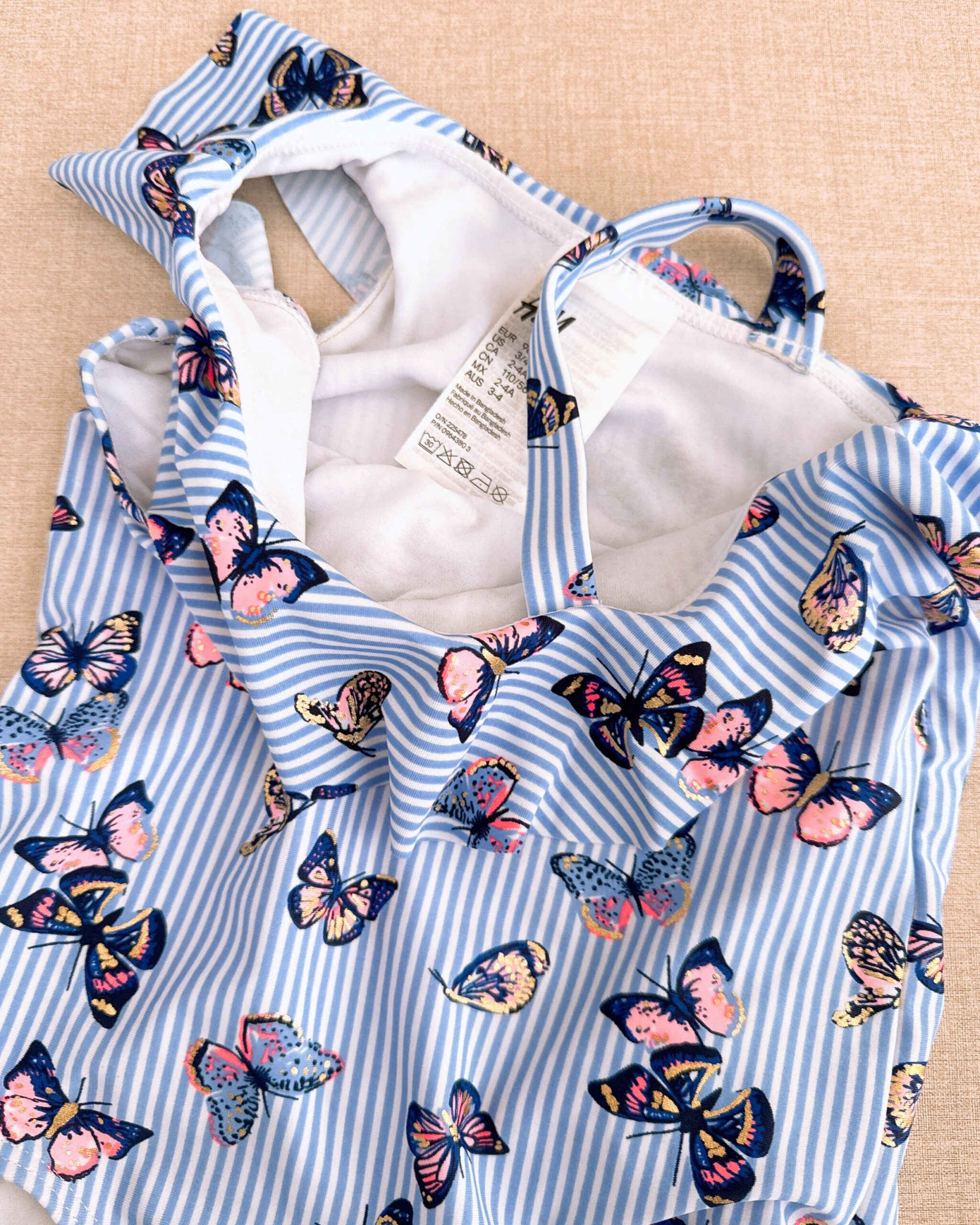 مایو بچه گانه دخترانه برند H&M مدل آبی راهدار پروانه - Image 2