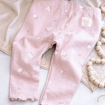 شلوار بچه گانه دخترانه برند H&M کبریتی صورتی بوته گل سفید