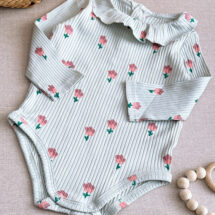 بادی دخترانه برند Cotton مدل سبز گلدار کبریتی